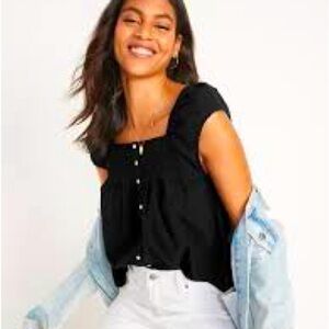 Old Navy Flutter-Sleeve Smocked Seersucker Swing Blouse Top black Size Medium